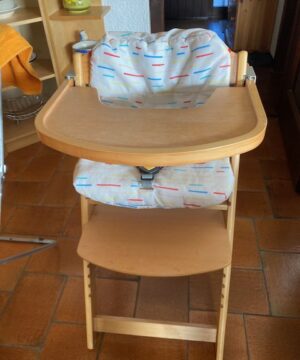 OCCASION - Chaise haute évolutive avec coussin et harnais de sécurité